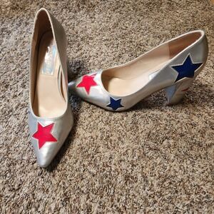 Daisy Street‎ Silver Metallic Star Block Heel Pointed Toe Pumps NWOT US7 UK5